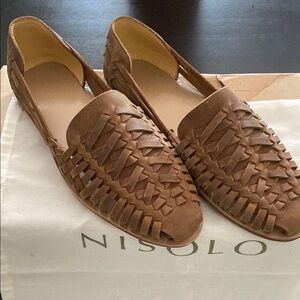 Nisolo Tan Woven Leather Slip-Ons